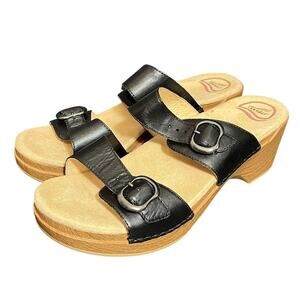 Dansko Sophie Black Leather Slide Slip On Sandal Adjustable Buckle 43 US 12.5-13